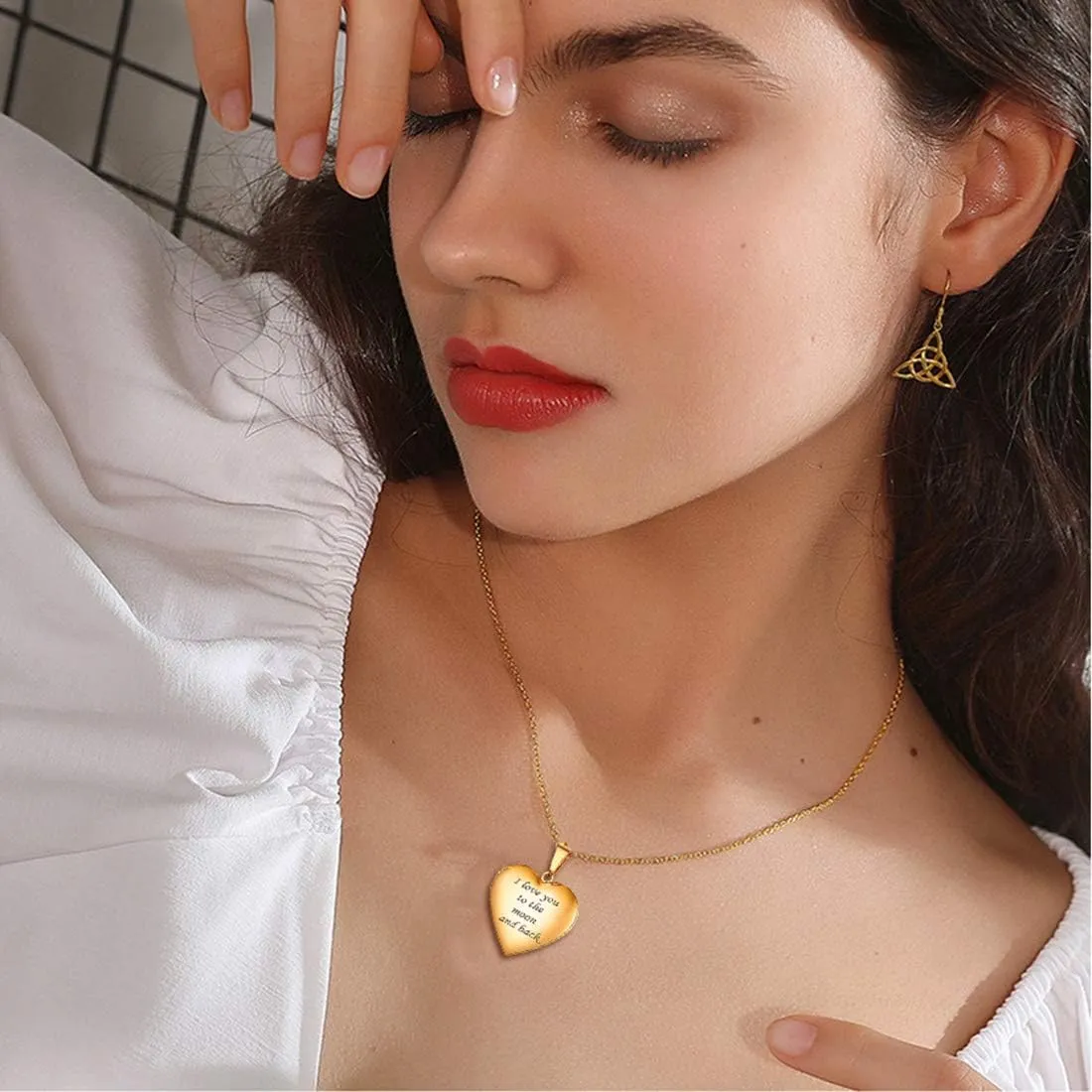 U7 Women Locket Necklace Platinum 14K Gold Photo Lockets that Hold Picture,Chain 20 Inch Personalized Gift Custom Love Heart Image Necklaces