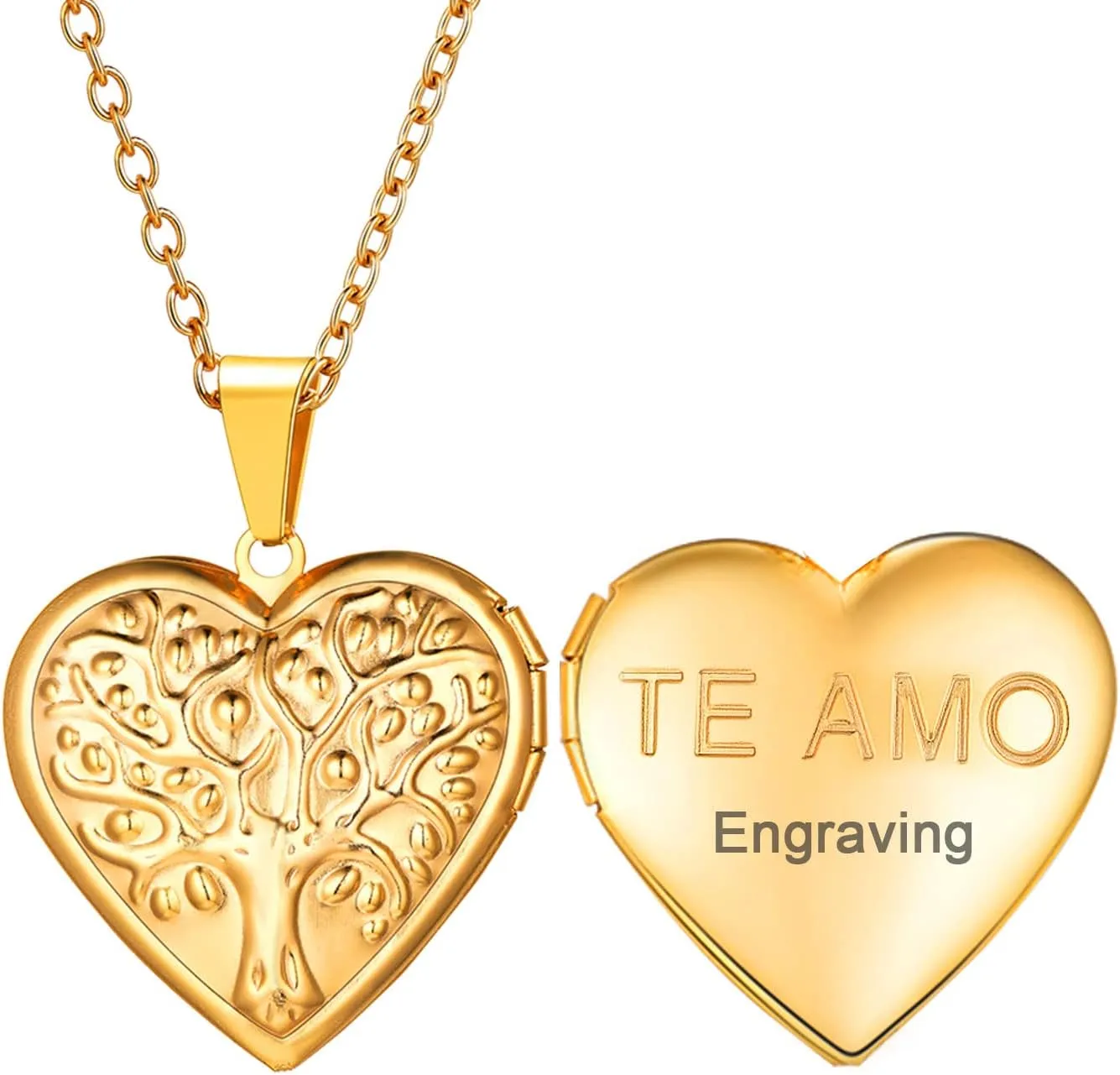 U7 Women Locket Necklace Platinum 14K Gold Photo Lockets that Hold Picture,Chain 20 Inch Personalized Gift Custom Love Heart Image Necklaces