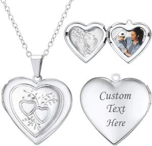 U7 Women Locket Necklace Platinum 14K Gold Photo Lockets that Hold Picture,Chain 20 Inch Personalized Gift Custom Love Heart Image Necklaces