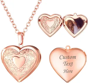 U7 Women Locket Necklace Platinum 14K Gold Photo Lockets that Hold Picture,Chain 20 Inch Personalized Gift Custom Love Heart Image Necklaces
