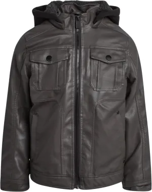 URBAN REPUBLIC Boys Jacket  Faux Leather Biker Jacket  Casual Sherpa Lined Moto Jacket with Sweatshirt Hood (4-20)