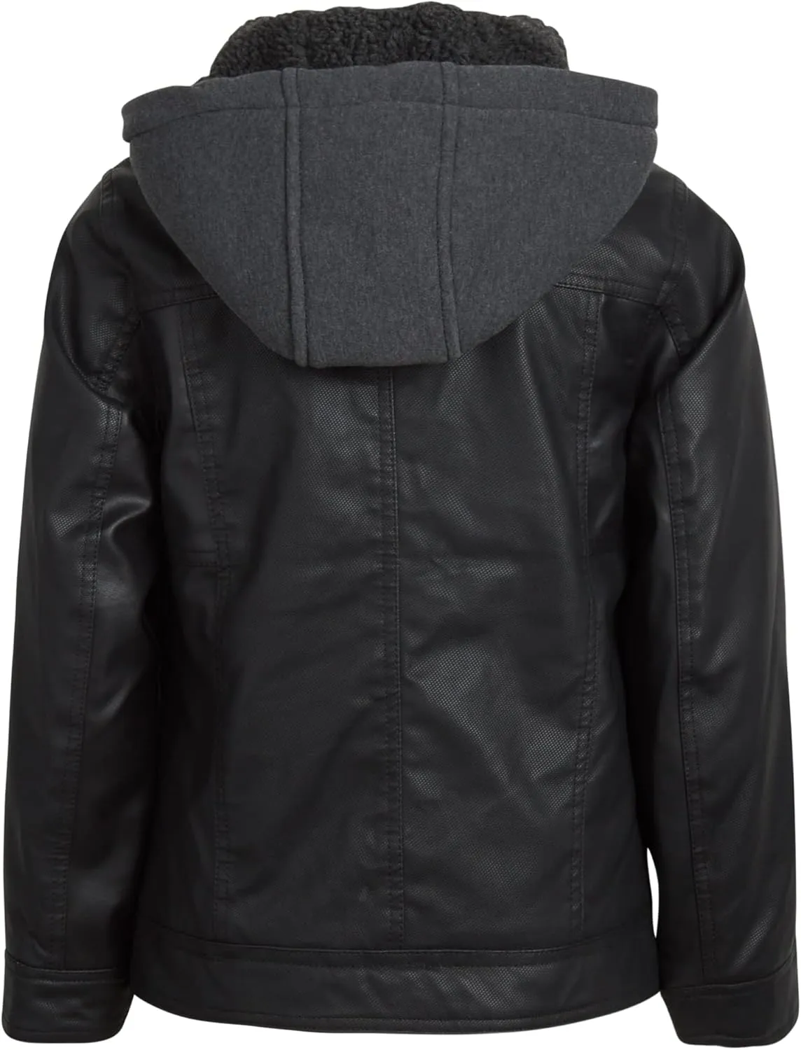 URBAN REPUBLIC Boys Jacket  Faux Leather Biker Jacket  Casual Sherpa Lined Moto Jacket with Sweatshirt Hood (4-20)