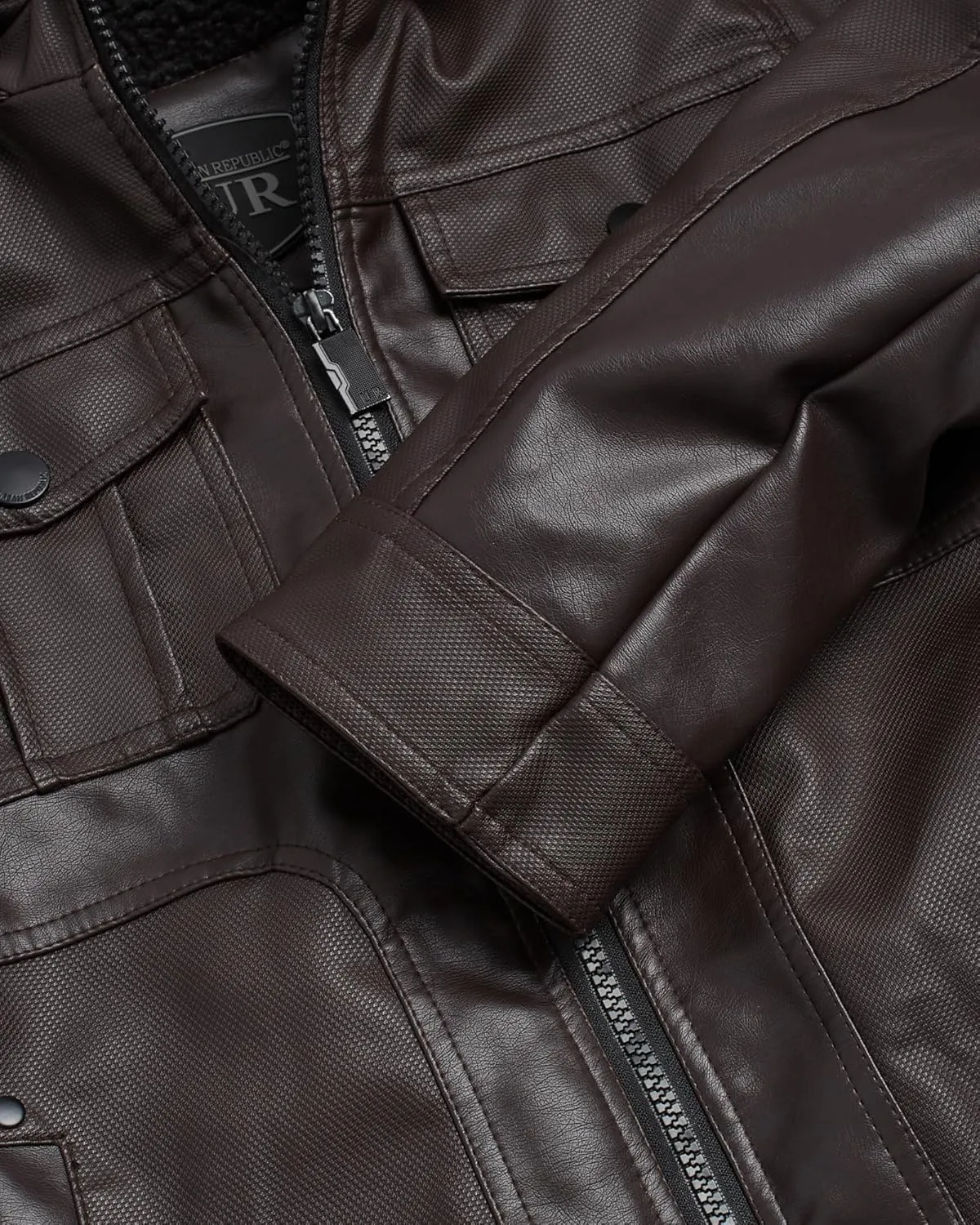 URBAN REPUBLIC Boys Jacket  Faux Leather Biker Jacket  Casual Sherpa Lined Moto Jacket with Sweatshirt Hood (4-20)