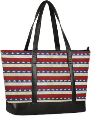 Vintage American Flag Laptop Tote Bag for Women Work Bags Purse Teacher Shoulder Bag fits 13-15.6 inch Laptop Cute Briefcase Handbag