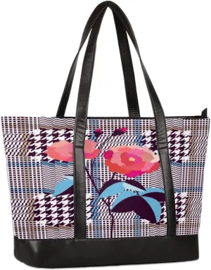 Vintage Plaid Floral Laptop Tote Bag for Women Work Bags Purse Teacher Handbag Shoulder Bag fits 13-15.6 inch Laptop Work Purse Office Briefcase Handbag