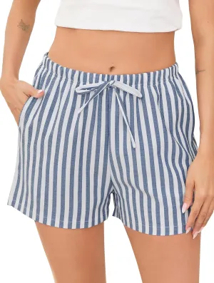 Vlazom Sleep Shorts for Women Pajamas Shorts Cute Stripe Shorts Sleep Boxer Shorts with Pocket S-XXL