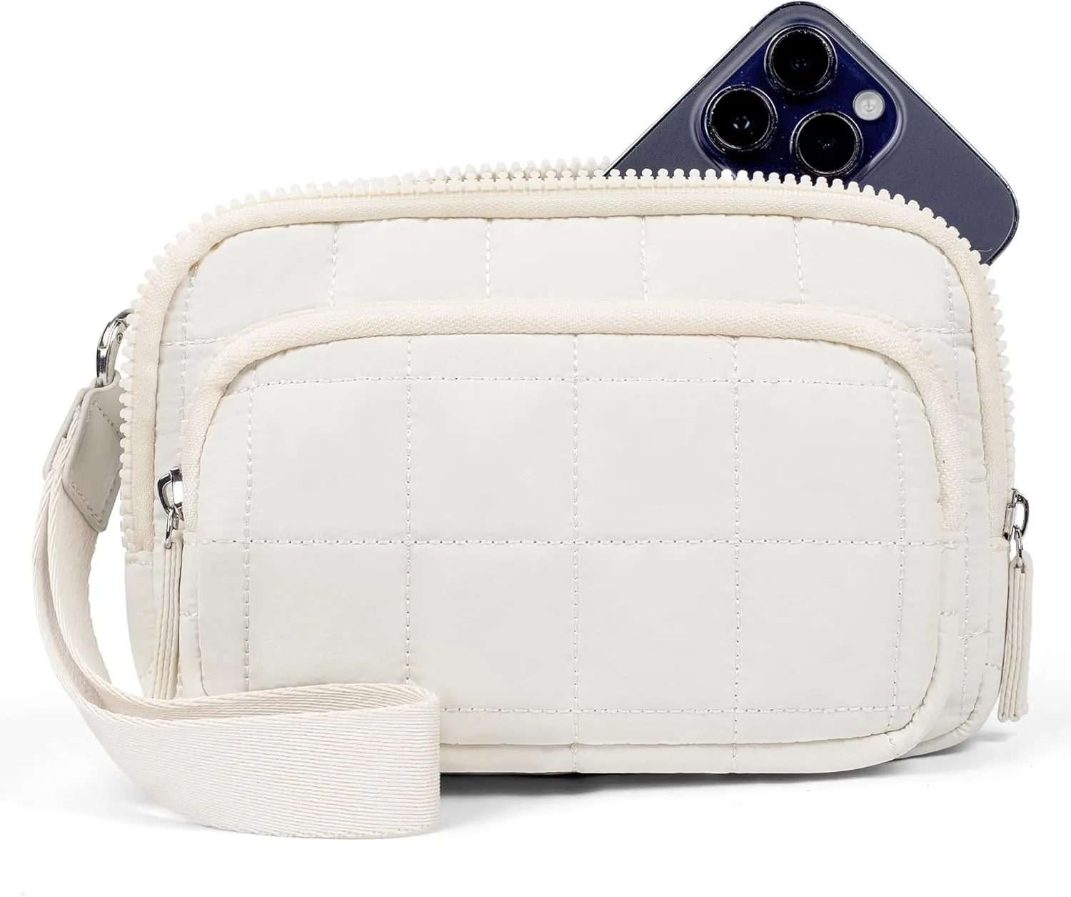 VONAL Wristlet Wallets for Women Nylon Quilted Wallet with 3 Zipper Purse for Travel Credit Card Holder Phone Organizer