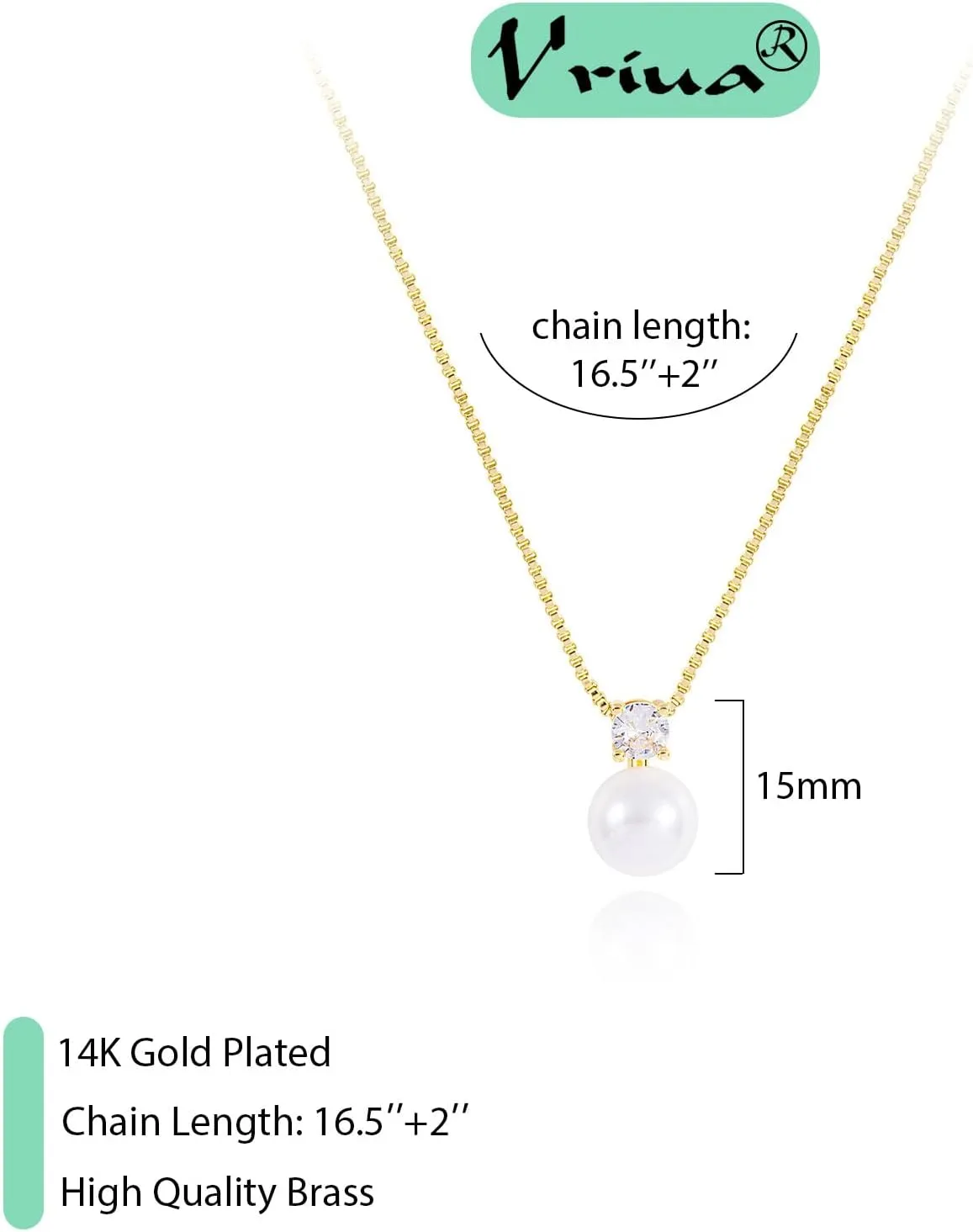 VRIUA Pearl Necklaces for Women - 14k Gold Plated Dainty Gold Pearl Necklace Simple Everyday Minimalist Necklaces for Women