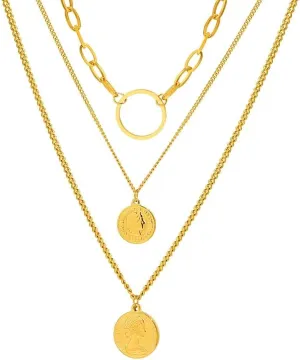 VUTRIEU2K Coin Pendants Layer Chain Hip Hop Necklace Choker Stainless Steel Necklace For Women Jewelry (Gold Color)