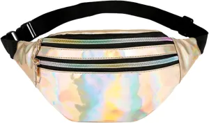 Waist Bag Men And Women Shiny PU Waist Bags Functional Color Single Shoulder Body Bag Men Work Tote (Gold, One Size)