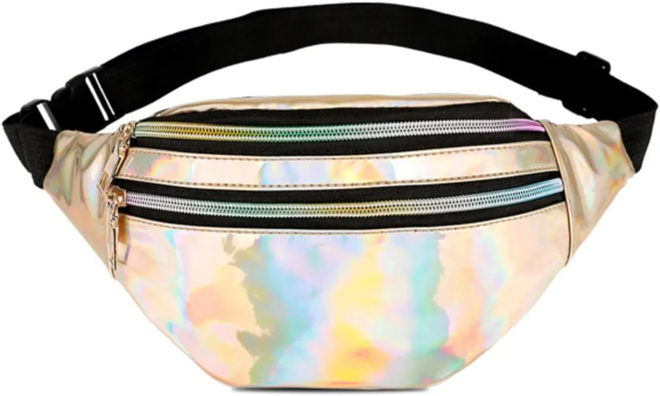 Waist Bag Men And Women Shiny PU Waist Bags Functional Color Single Shoulder Body Bag Men Work Tote (Gold, One Size)