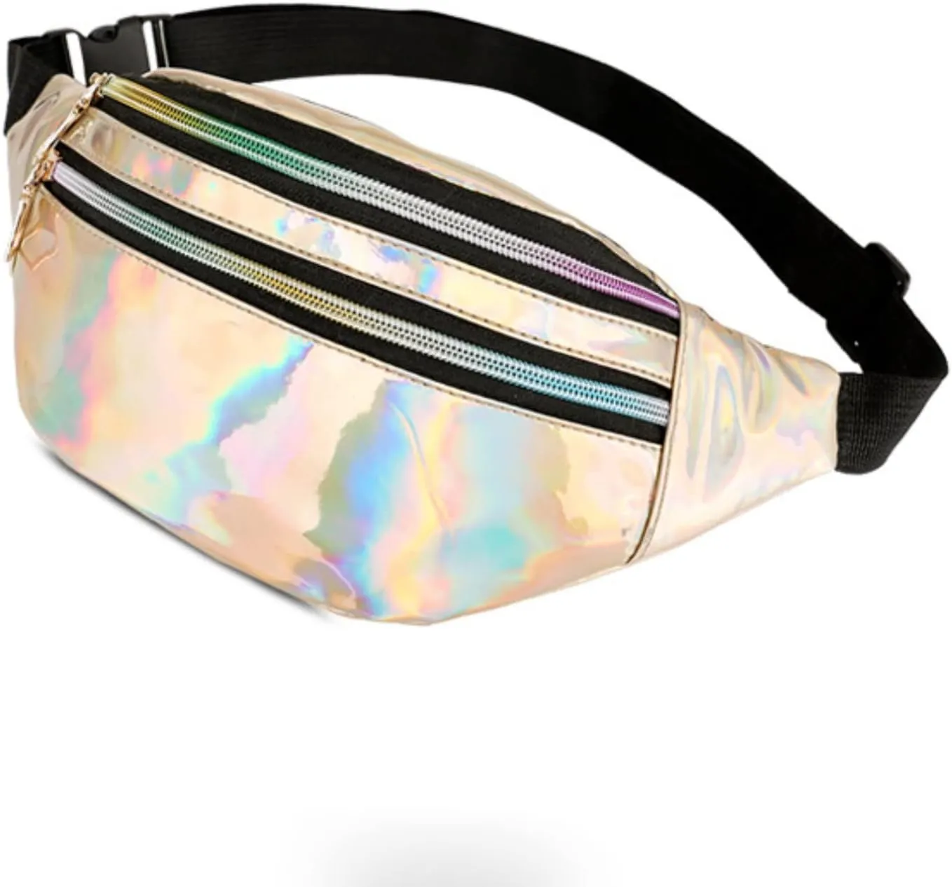 Waist Bag Men And Women Shiny PU Waist Bags Functional Color Single Shoulder Body Bag Men Work Tote (Gold, One Size)