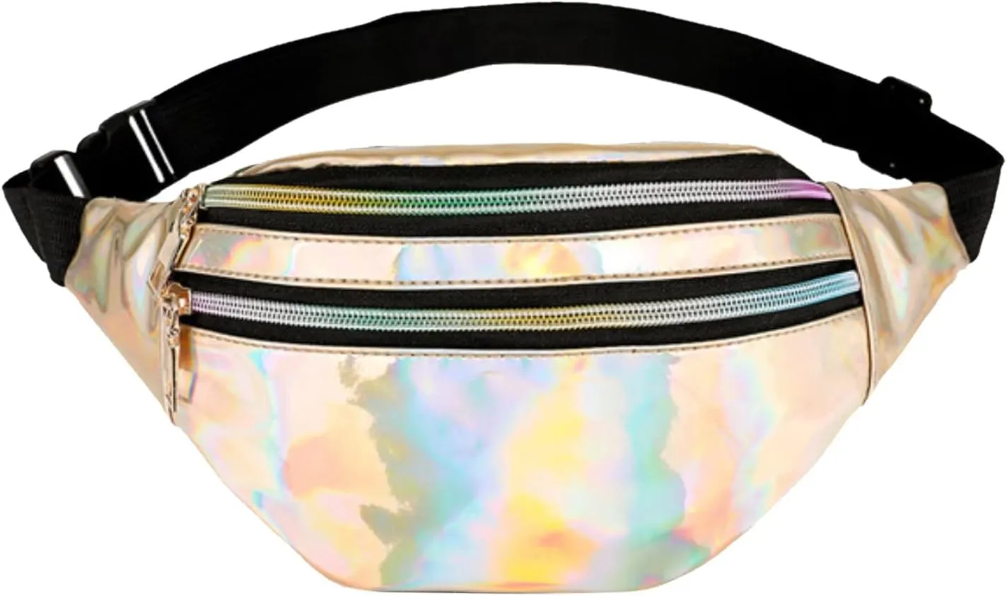 Waist Bag Men And Women Shiny PU Waist Bags Functional Color Single Shoulder Body Bag Men Work Tote (Gold, One Size)