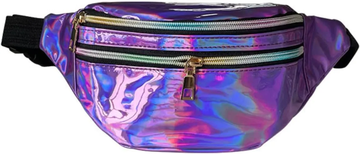 Waist Bag Men And Women Shiny PU Waist Bags Functional Color Single Shoulder Body Bag Men Work Tote (Purple, One Size)