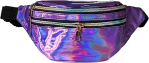 Waist Bag Men And Women Shiny PU Waist Bags Functional Color Single Shoulder Body Bag Men Work Tote (Purple, One Size)