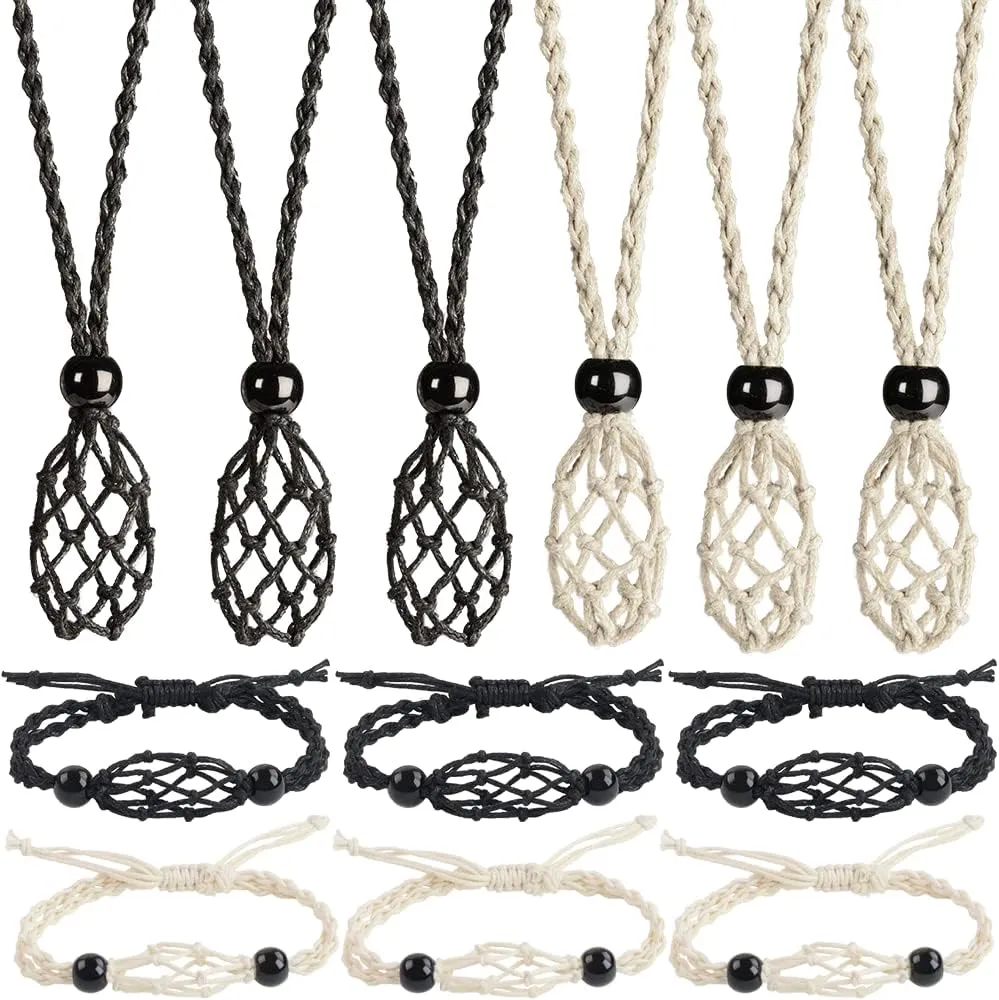 Weryerker 12-Piece Crystal Cage Necklace Holder with 1.57 Necklace Cord and Adjustable Hand-Woven Cord