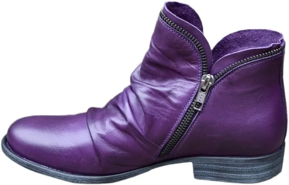 Wide Width Ankle Boots for Women,Side Zipper Low Heel Almond Toe Chelsea Booties Comfy Slip-On Daily Walking Work Shoes Warm Fabric Winter Fall Booties Lightweight Hiking Boots