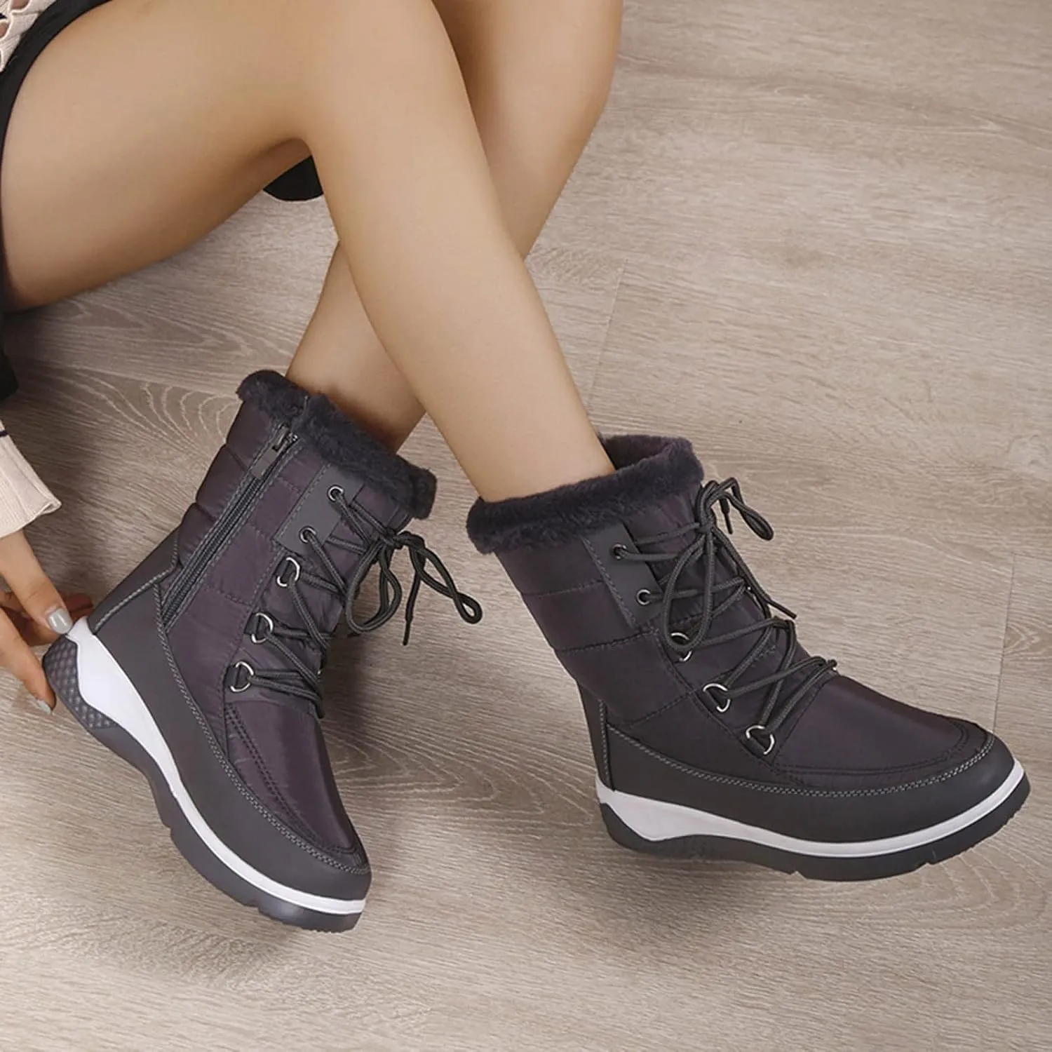 Wide Width Snow Boots for Women Plus Size Winter Walking Boots for Women Waterproof Women's Boots Winter Womens Winter Snow Boots Warm Fur Lined Anti-Slip Botas Contra El Agua Para Mujer De Trabajo
