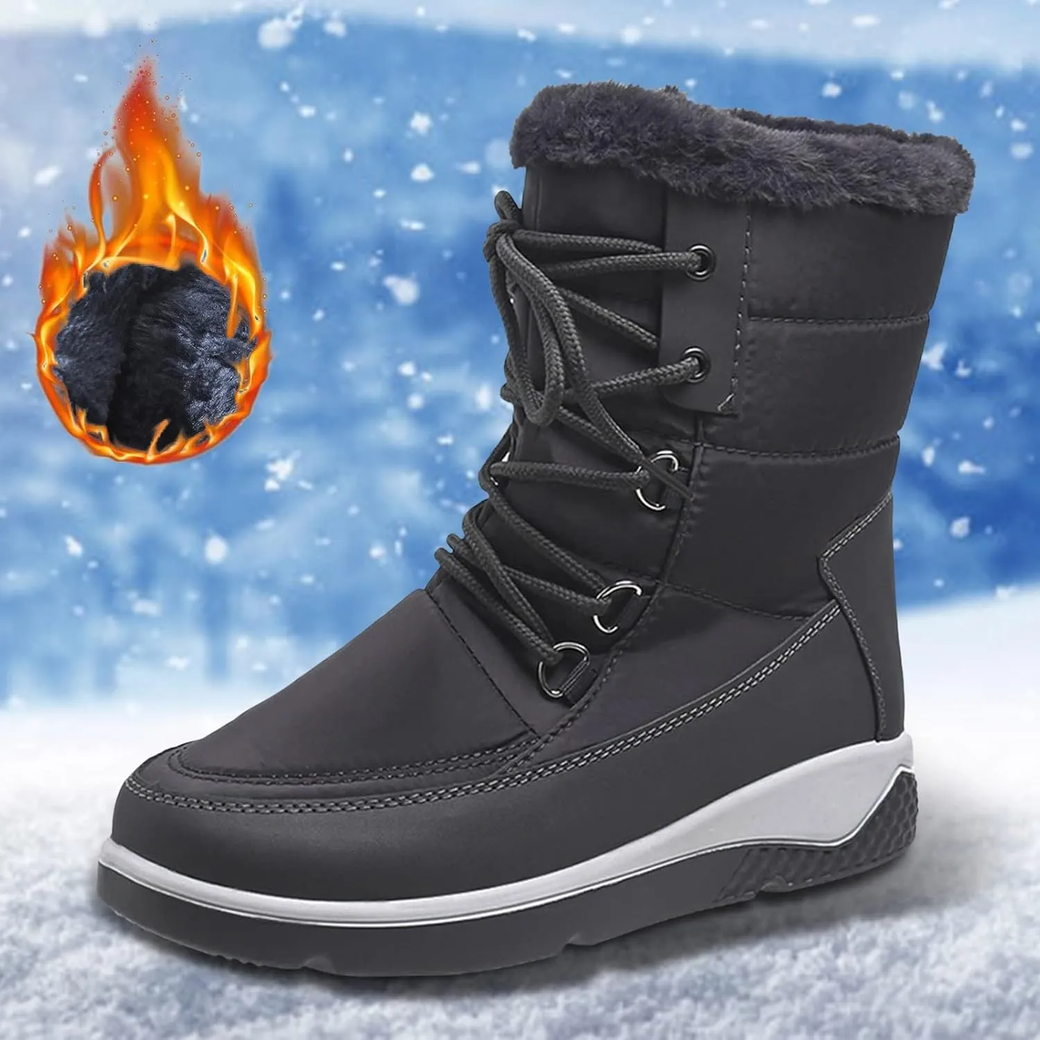 Wide Width Snow Boots for Women Plus Size Winter Walking Boots for Women Waterproof Women's Boots Winter Womens Winter Snow Boots Warm Fur Lined Anti-Slip Botas Contra El Agua Para Mujer De Trabajo