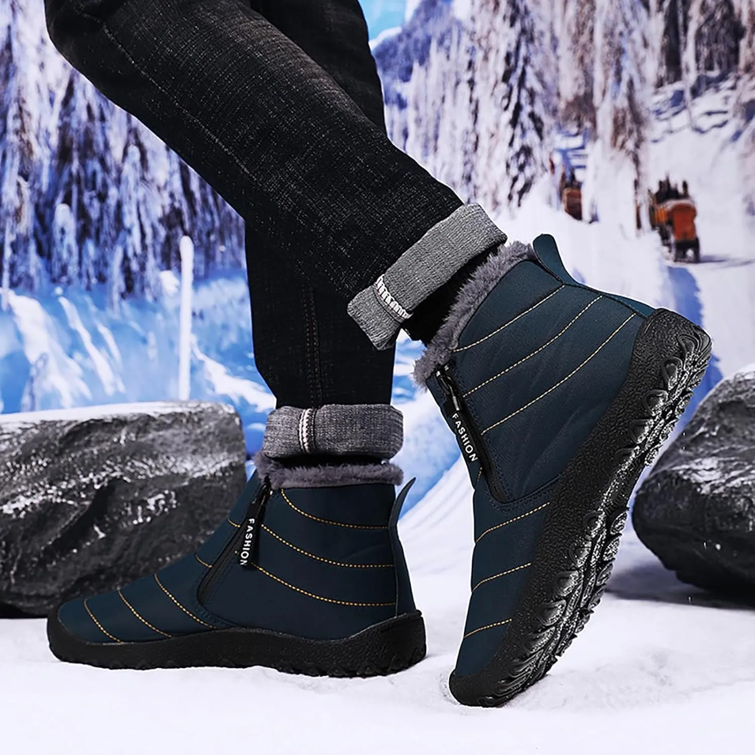 Winter Boots for Women Non Slip Black Snow Boots Women Platform Winter Booties Womens Winter Boots Winter Knee High Boots for Women Waterproof Snow Non Slip