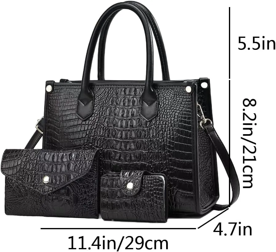 Women 3pcs Handbag and Purse Crocodile Pattern Totes Satchel Clutch Wallet Card Holder