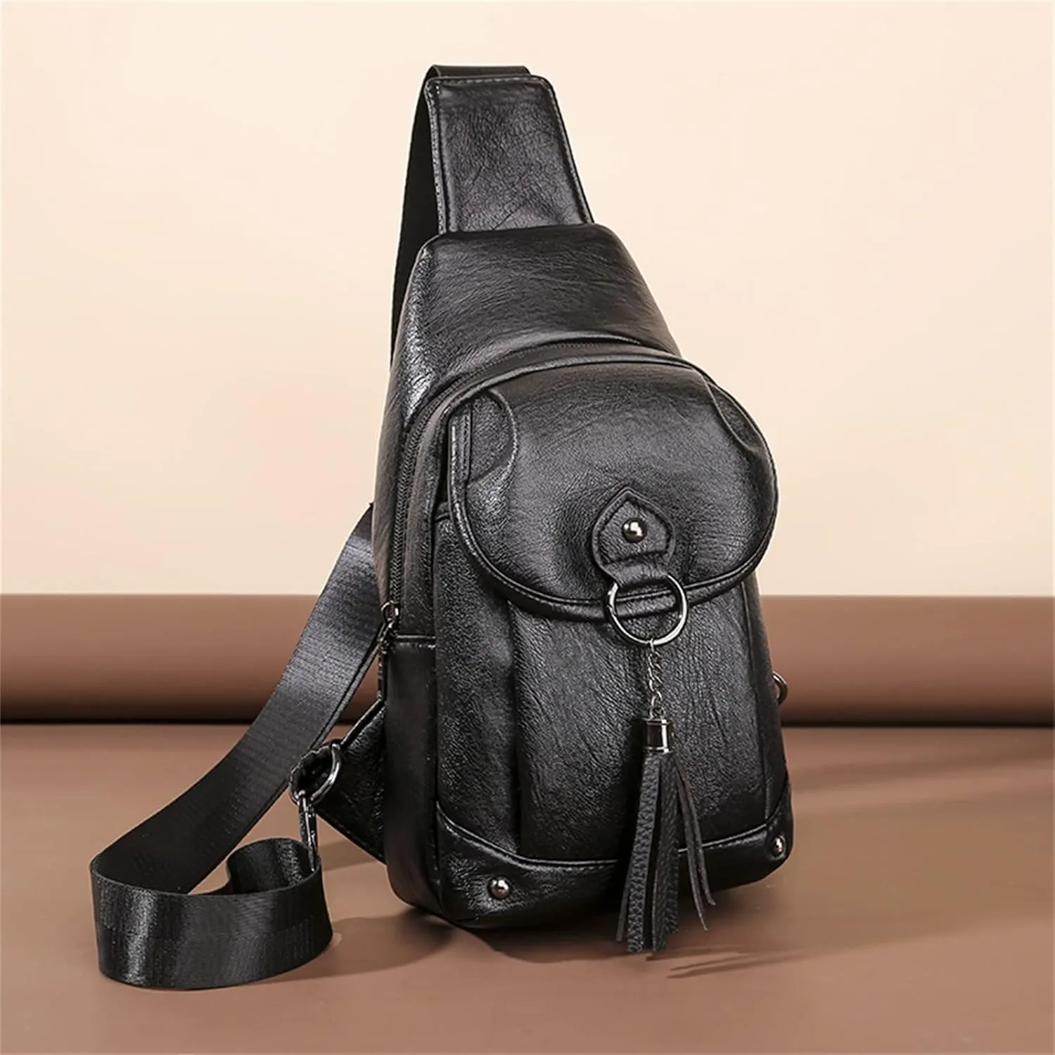 Women Bags Can Be Connected To USB Fashion Soft Leather Portable Crossbody Bag Room Upgrades Men (Black, One Size)