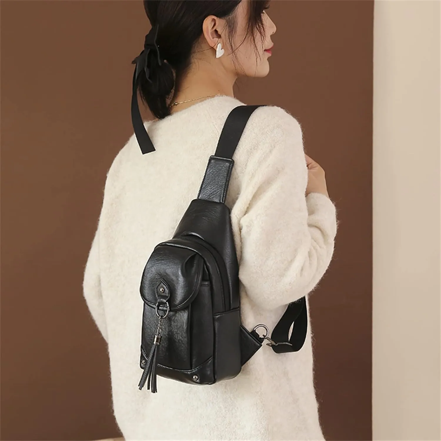 Women Bags Can Be Connected To USB Fashion Soft Leather Portable Crossbody Bag Room Upgrades Men (Black, One Size)