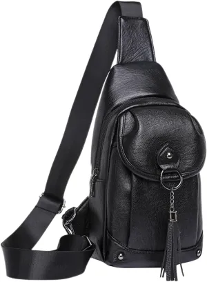 Women Bags Can Be Connected To USB Fashion Soft Leather Portable Crossbody Bag Room Upgrades Men (Black, One Size)