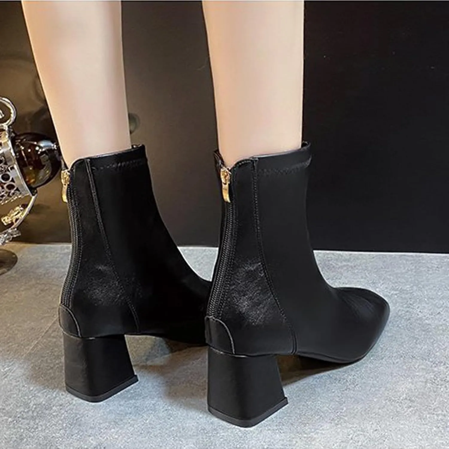Women Booties Woman Cowboy Boots Silver Boots Dress Women Low Heel Womens Fall Booties and Ankle Boots Wedges Womens Black Square Toe Low Heel Ankle Boots