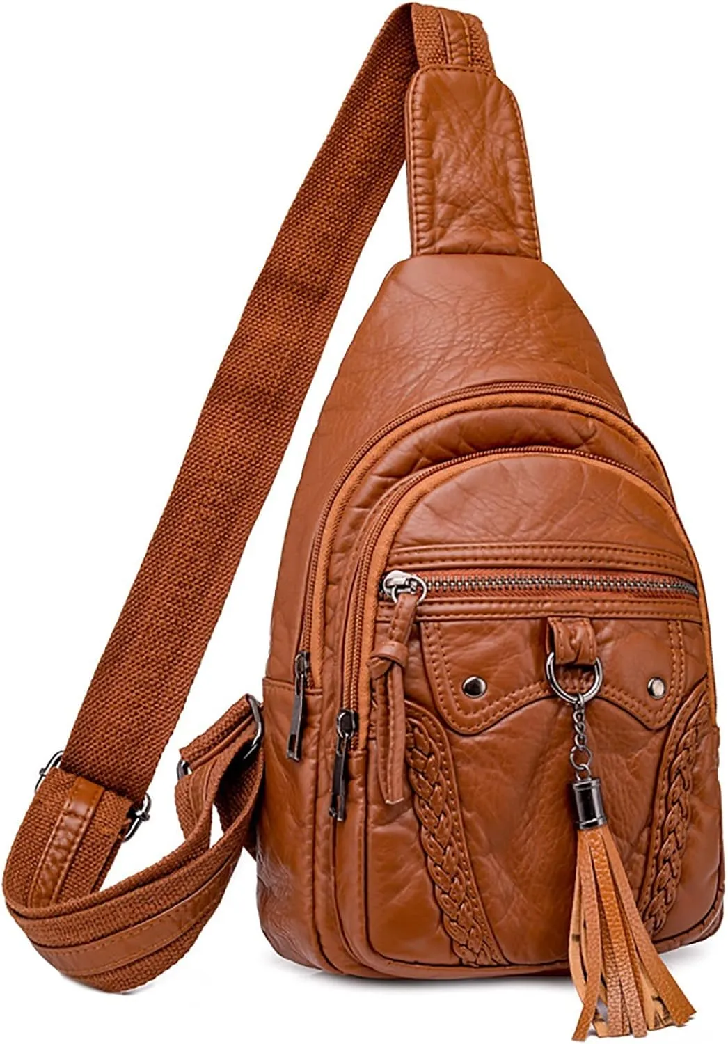 Women Chest Bags Sling Bags Small Crossbody PU Leather Satchel Daypack Fashion Shoulder Strap One Shoulder (A, One Size)