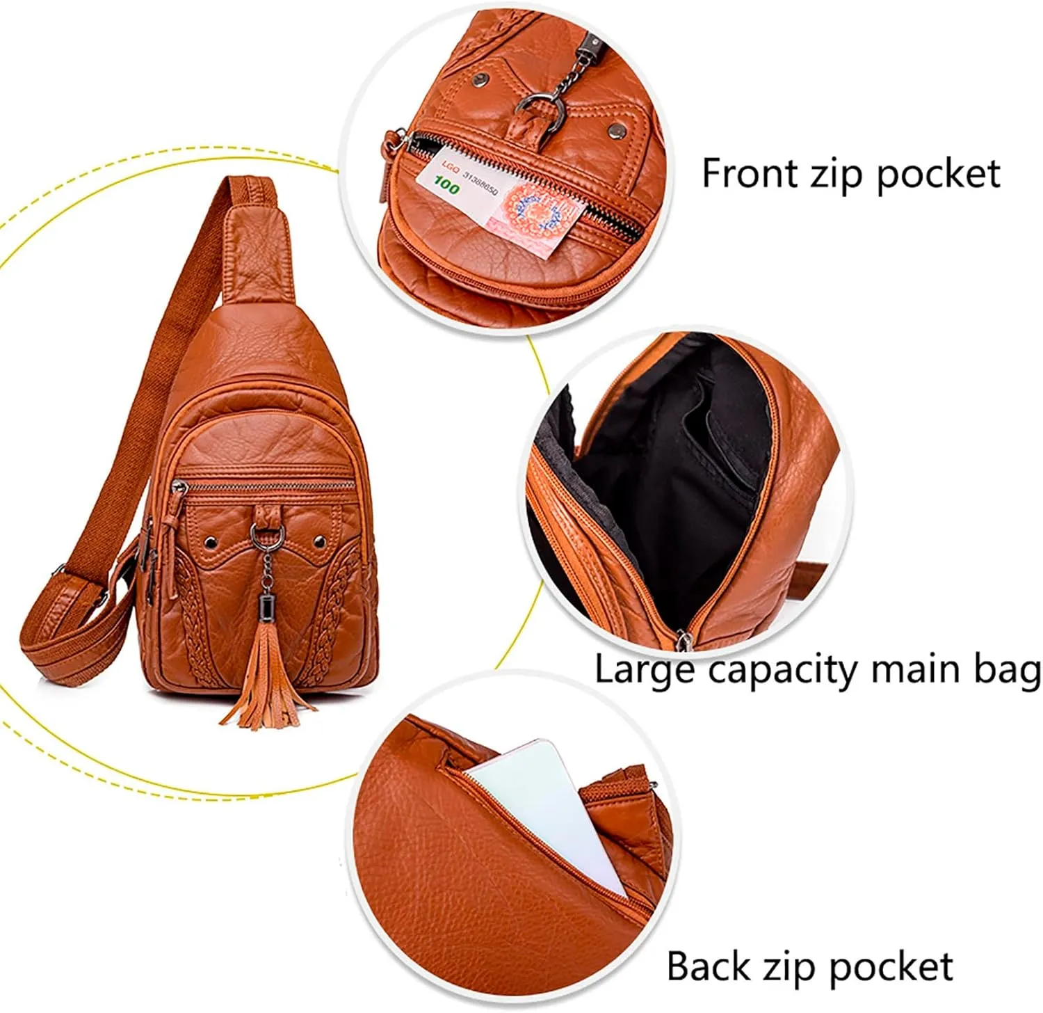 Women Chest Bags Sling Bags Small Crossbody PU Leather Satchel Daypack Fashion Shoulder Strap One Shoulder (A, One Size)