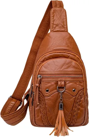 Women Chest Bags Sling Bags Small Crossbody PU Leather Satchel Daypack Fashion Shoulder Strap One Shoulder (A, One Size)