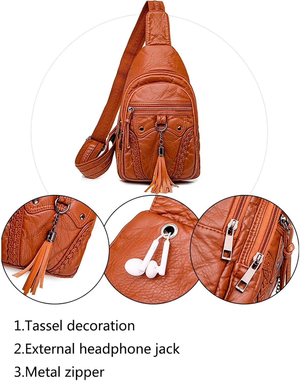 Women Chest Bags Sling Bags Small Crossbody PU Leather Satchel Daypack Fashion Shoulder Strap One Shoulder (A, One Size)