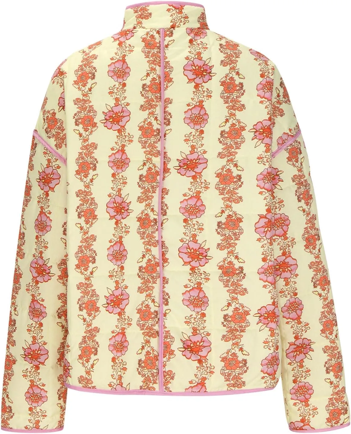 Women Cropped Puffer Jacket Cardigan Floral Print Stand Collar Coats Lightweight Open Front Crop Padded Down Jackets