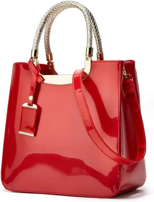 Women Elegant Top Handle Handbag Totes Purse Glossy Patent PU Leather Satchel Shoulder Bag