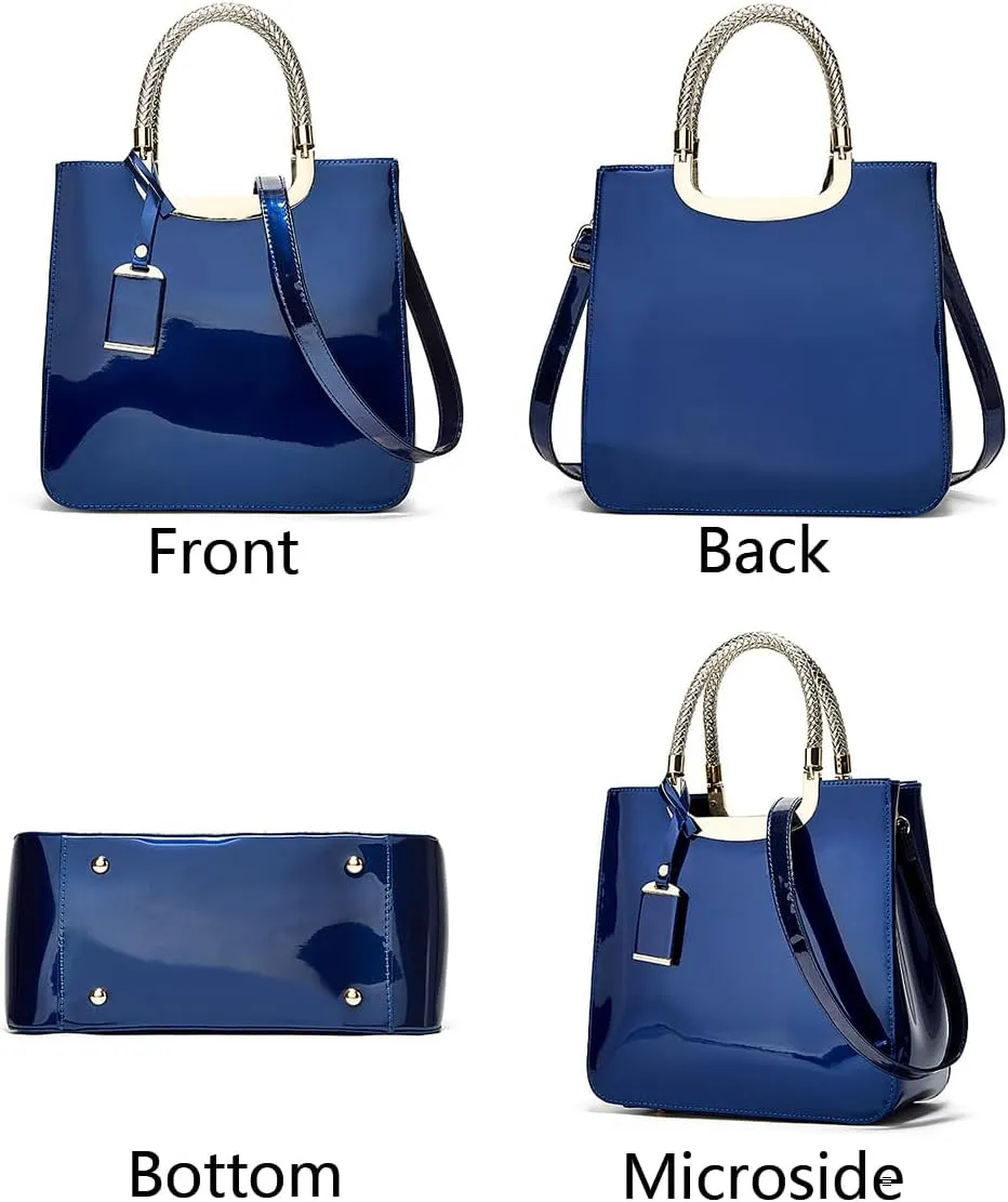 Women Elegant Top Handle Handbag Totes Purse Glossy Patent PU Leather Satchel Shoulder Bag
