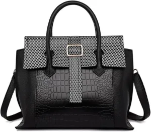 Women Elegant Top Handle Satchel Purse PU Leather Totes Crocodile Pattern Shoulder Bags