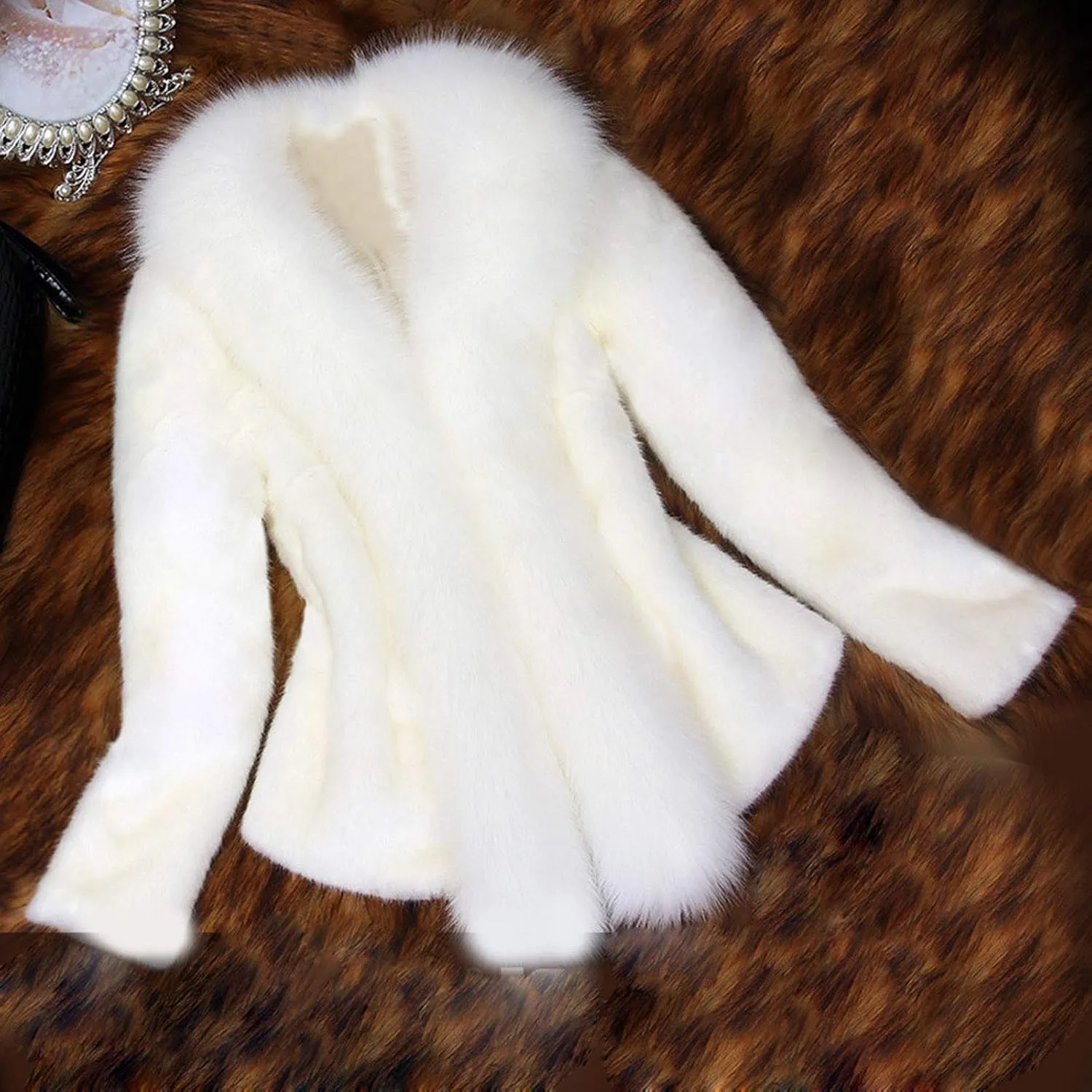 Women Faux Fur Pelt Coat Elegant Thick Warm Fashion Outerwear Fake Fur Jacket Fuzzy Fluffy Plain Coats