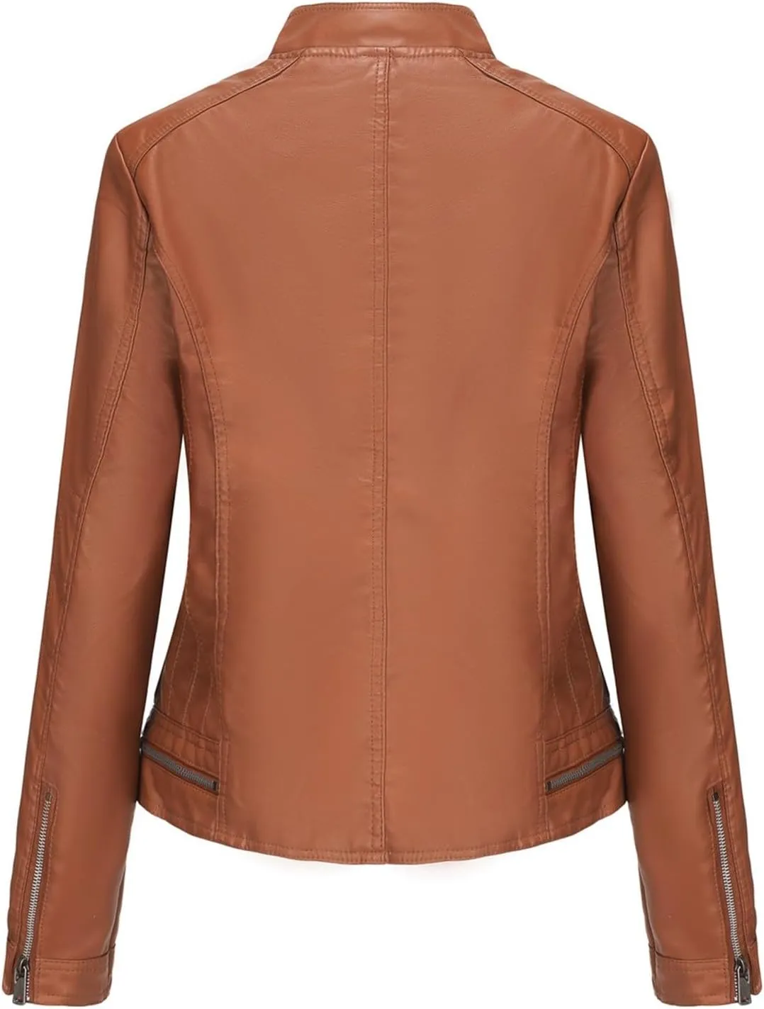 Women Faux Leather Jacket Fall and Winter Zip Up Leather Bomber Jacket Stand Collar Moto Biker Coat Pockets Outwear