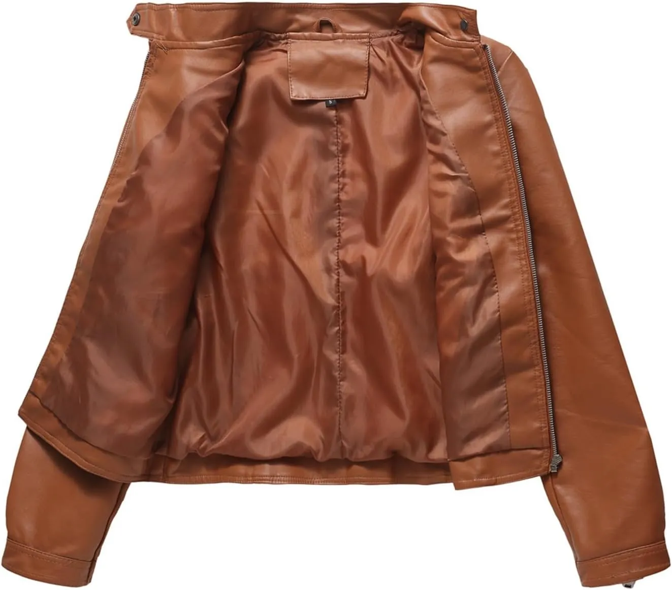 Women Faux Leather Jacket Fall and Winter Zip Up Leather Bomber Jacket Stand Collar Moto Biker Coat Pockets Outwear