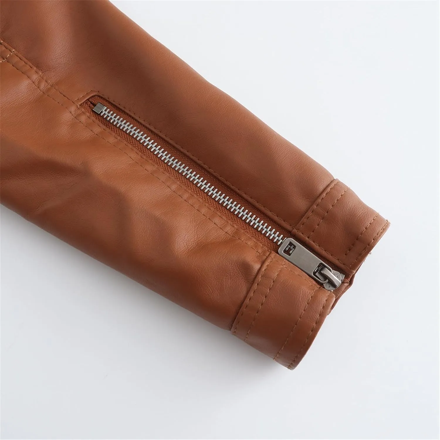 Women Faux Leather Jacket Fall and Winter Zip Up Leather Bomber Jacket Stand Collar Moto Biker Coat Pockets Outwear