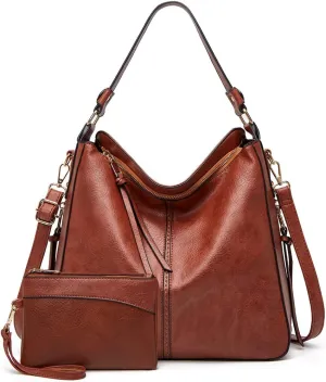 Women Handbags and Purse Sets Vegan Leather Tote Bags Fashion Hobo Bags Shoulder Bag Satchel Handbag Zip Wallet 2Pcs