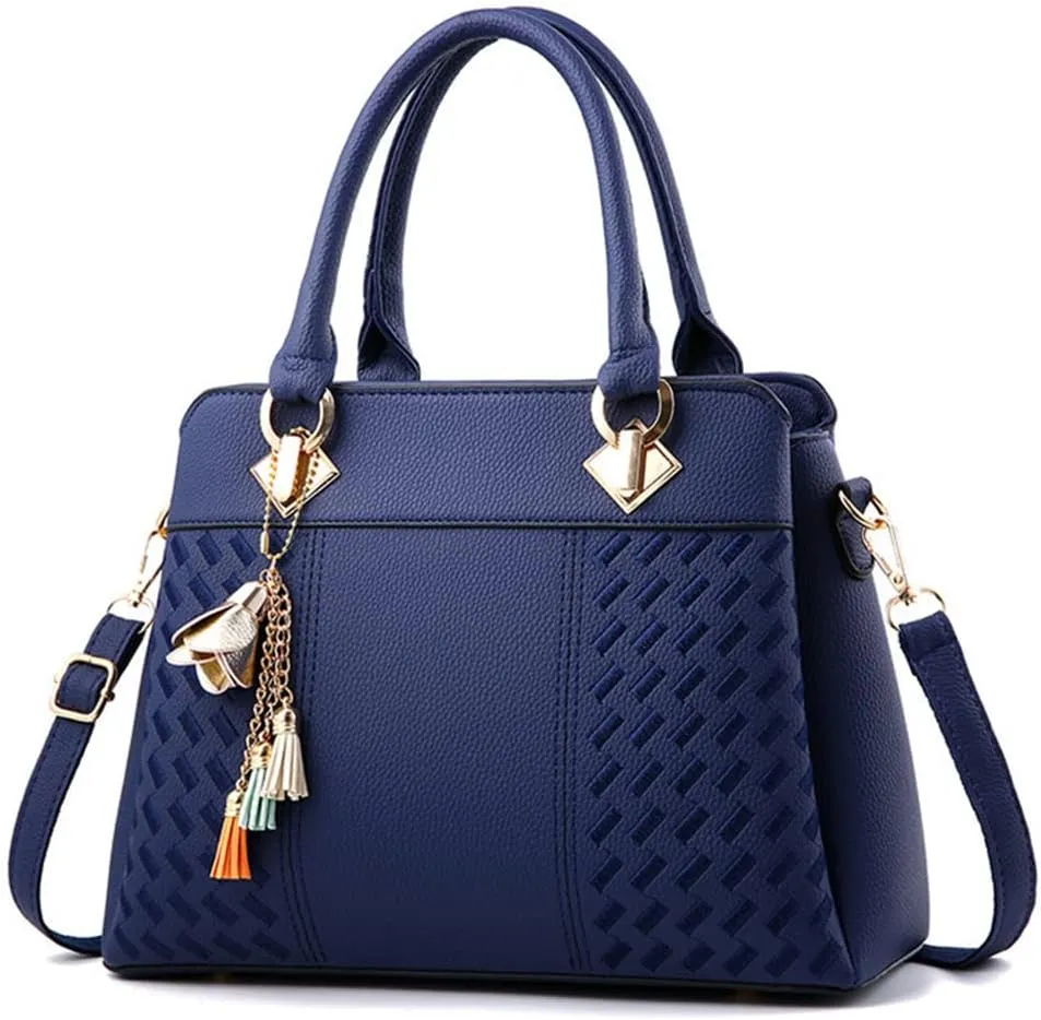 Women Leather Handbag and Purses Fashion Top Handle Satchel Crossbody Bag Large Shoulder Bag Tote for Ladies (Black)