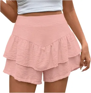 Women Ruffle Shorts Flowy Tiered Shorts Summer Boho Skorts A Line High Waisted Beach Shorts Trendy Vacation Shorts