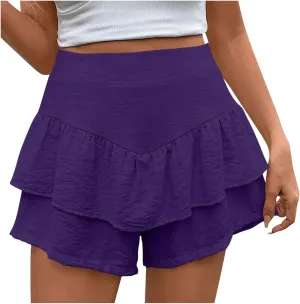 Women Ruffle Shorts Flowy Tiered Shorts Summer Boho Skorts A Line High Waisted Beach Shorts Trendy Vacation Shorts