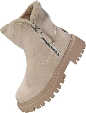 Women Snow Ankle Boots Lug Sole Anti Slip Plush Lined Winter Boots Waterproof Side Zipper Mid Calf Boots For Women