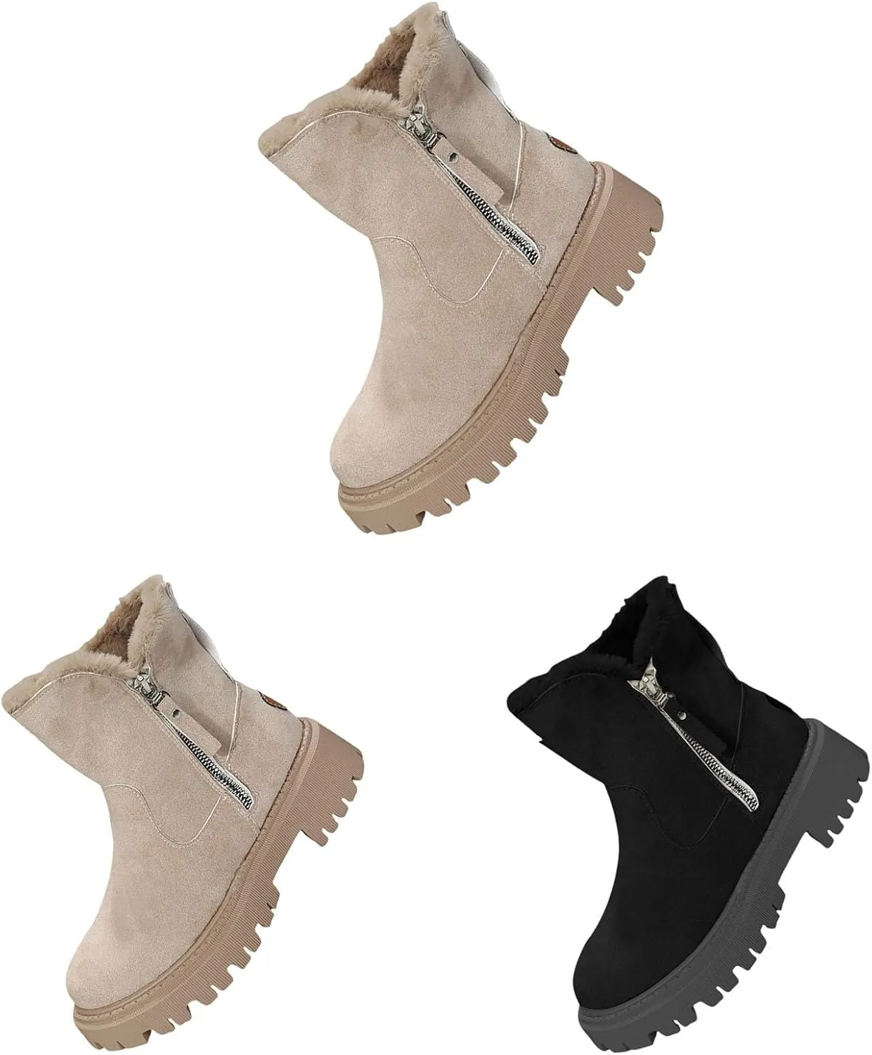 Women Snow Ankle Boots Lug Sole Anti Slip Plush Lined Winter Boots Waterproof Side Zipper Mid Calf Boots For Women