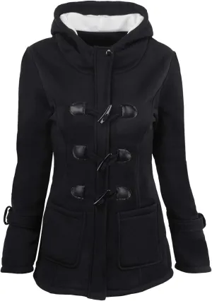Women Solid Color Horn Buttons Cardigan Padded Hooded Trench Coat Overcoat Vintage Slim Fit Winter Outdoor Sport Jackets