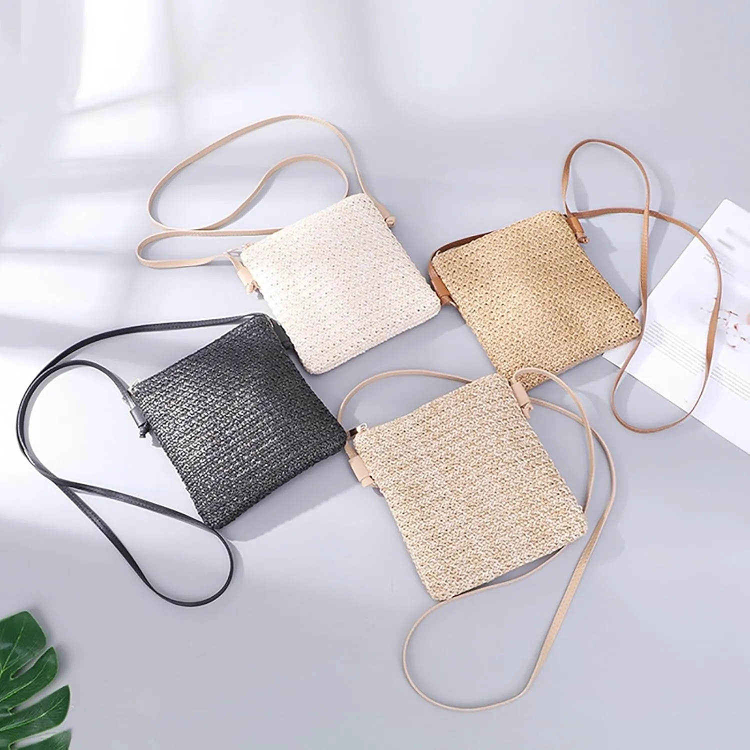 Women Straw Shoulder Bags Hand Woven Crossbody Beach Small Bag Shoulder Briefcase for Men Briefcase Purse (D, One Size)