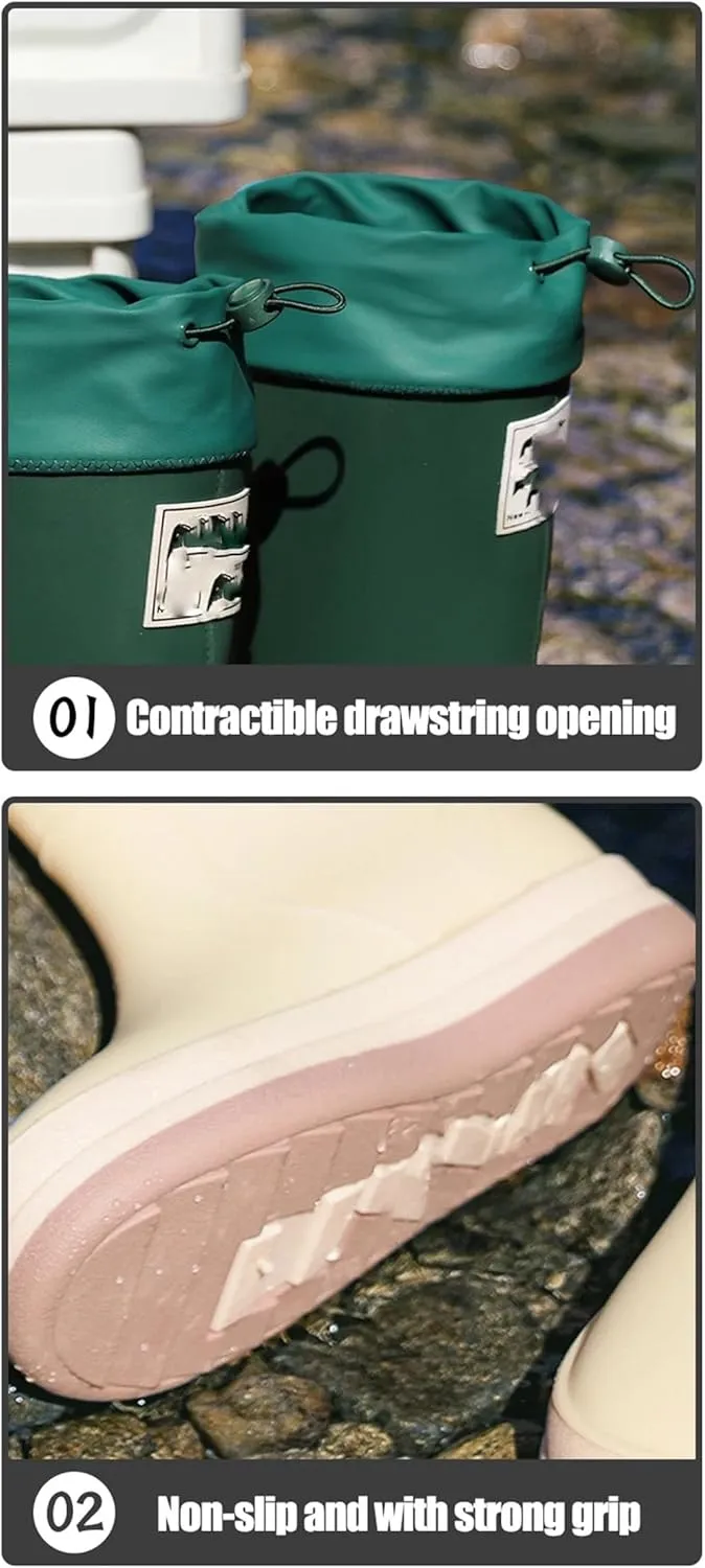 Women Summer Winter Waterproof Shoes Rain Boots Men Anti-Slip Wear-Resistant Plush Kitchen
